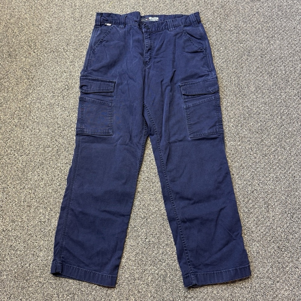 2 Pair Carhartt FR FLAME RESISTANT Relaxed Fit 36x29 Blue Cargo Pants Work Lot - Picture 8 of 12
